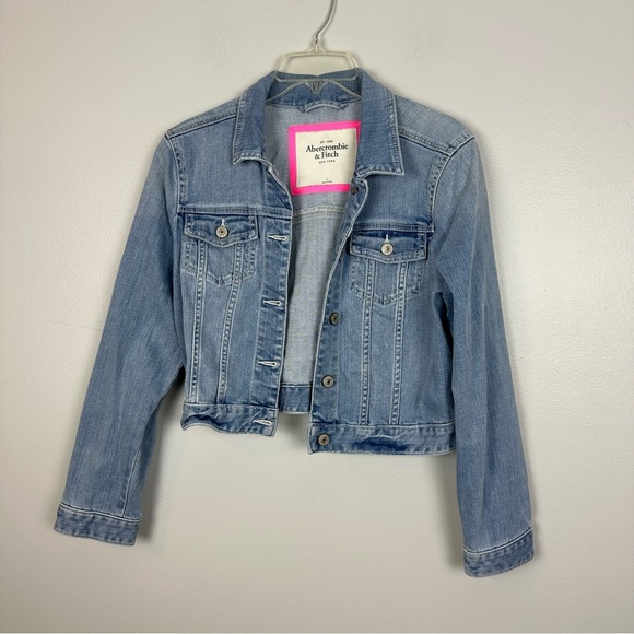 Abercrombie & Fitch Jean Jacket Womens Small Blue Cropped Distressed Denim Y2K - Picture 2 of 11